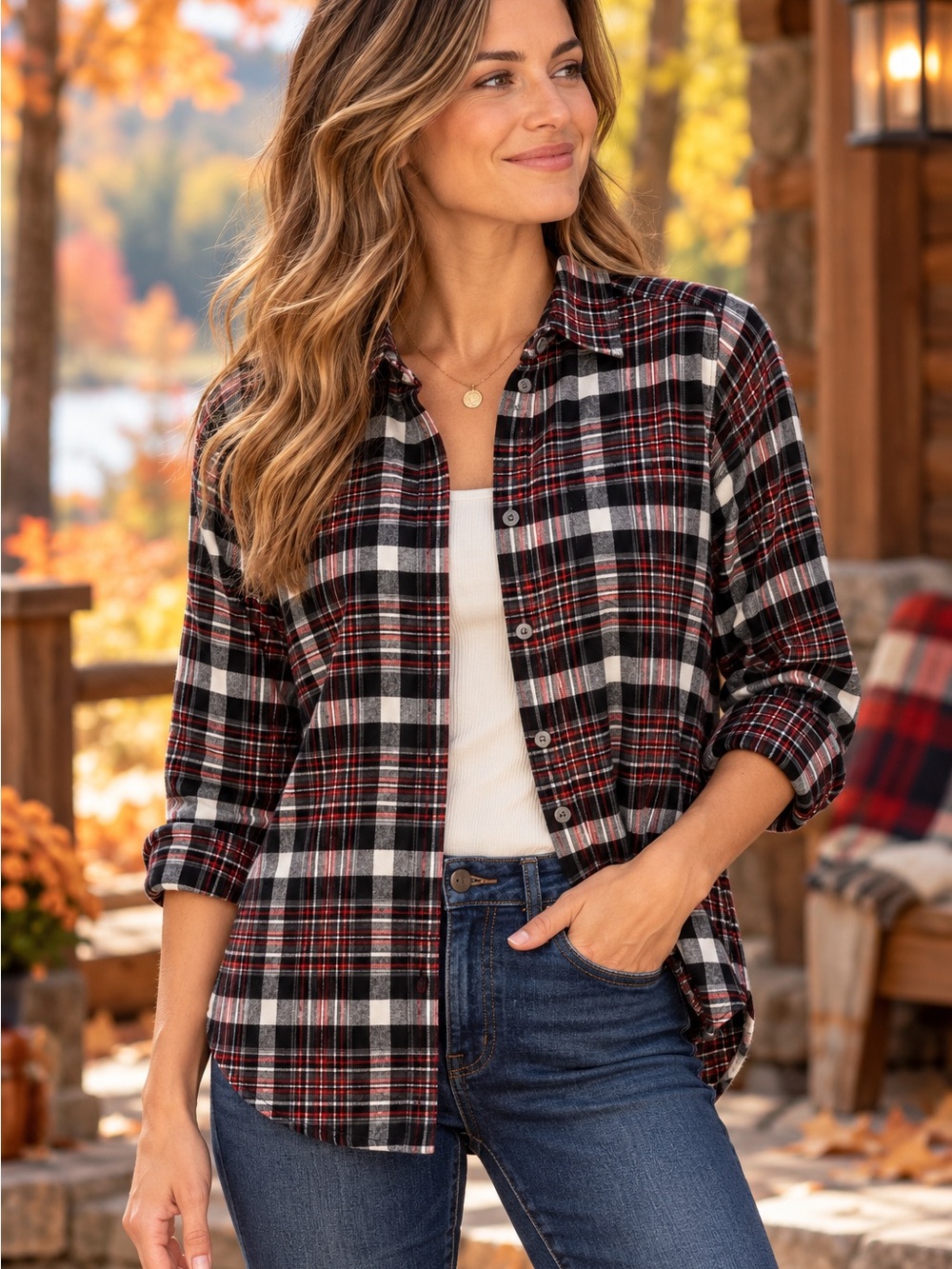 Woolrich Women’s Plaid Flannel Shirt Medium Black Red Cotton Button Down